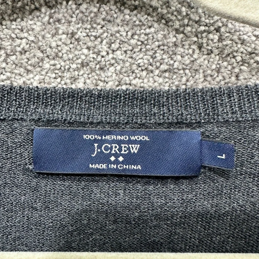 J Crew Pullover V Neck Sweater Men Large Gray 100% Merino Wool‎ Preppy Classic